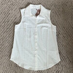 White Sleeveless Button-Down Shirt